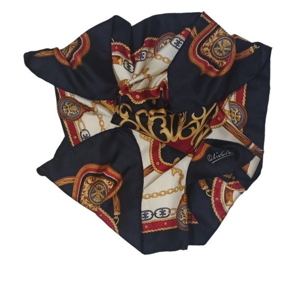 OLIVERA Blue Royal Silk Scarf 34.5"/ 34” EC - Picture 8 of 11